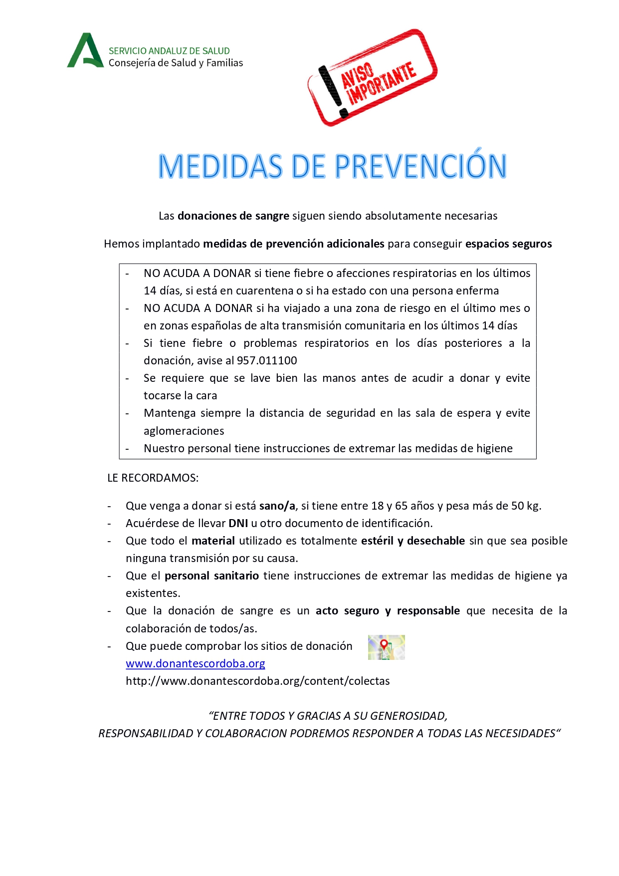 Medidas de prevención frente al Coronavirus